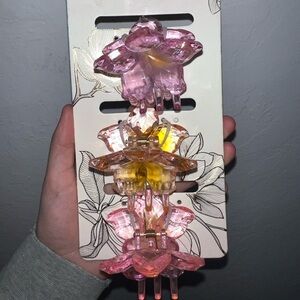 Nicole Miller Pink and Yellow Flower Hair Clips